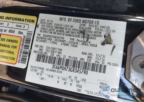 2016 Ford Fusion Se z USA, uszkodzony, nr VIN 3FA6P0H73GR345790